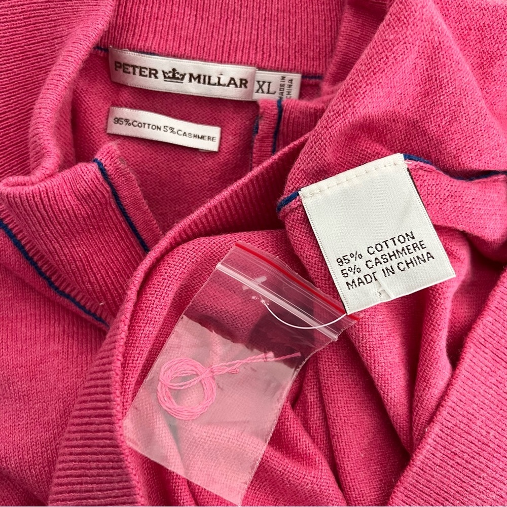 Peter Millar Cotton Cashmere Corded Contrast Quarter Zip Pullover Sweater XL - Picture 4 of 9